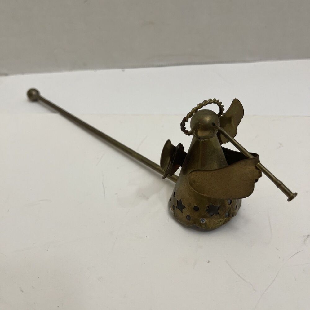 Vtg Mid Century Brass Angle Candle Snuffer 9.5 in Long